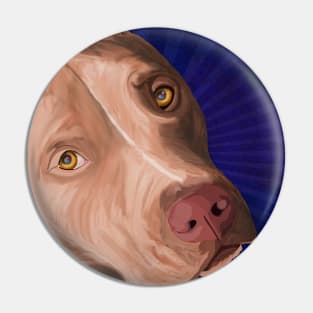 Red Nose Pit Bull Painted on Blue Background Pin