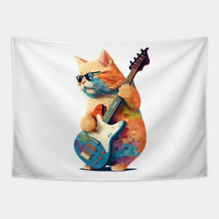 Rockin’ Feline: A Guitar-Shredding Cat Tapestry