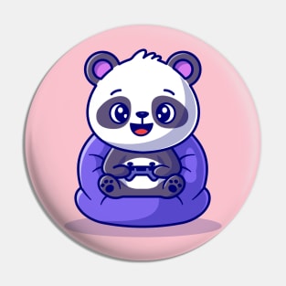 Cute Panda On Playing Game Cartoon Pin