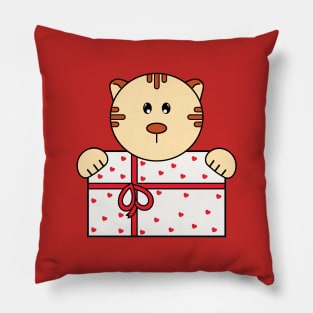 Christmas Cat With Xmas Gift Pillow