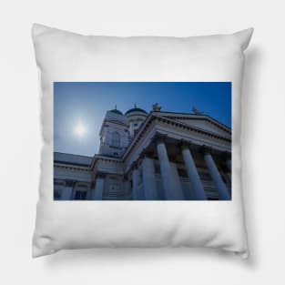 Entrance to white Helsinki Cathedral Pillow