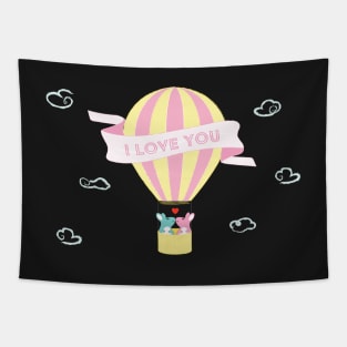 Cute Bunnies Hot Air Balloon Tapestry