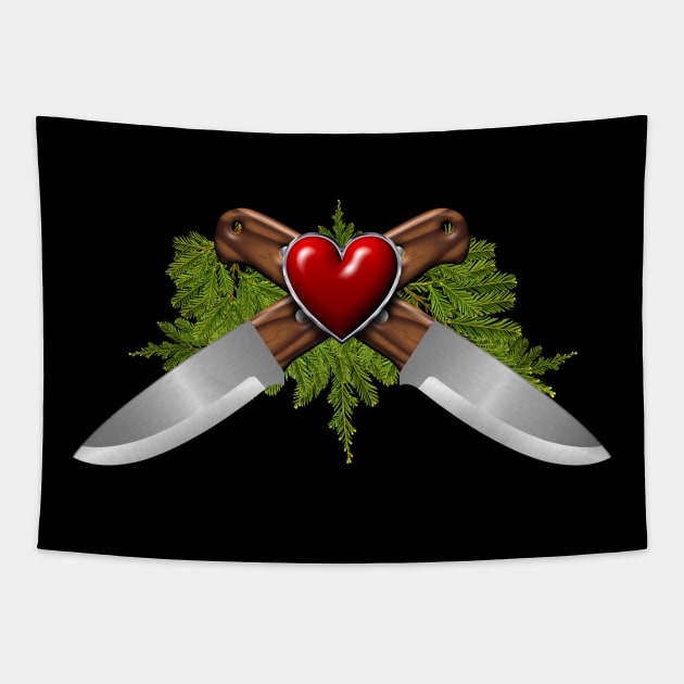 crossed bushcraft knives Tapestry by DrewskiDesignz