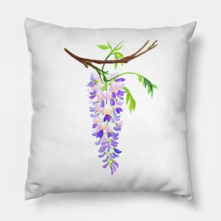 Purple Wisteria Branch - Watercolor Botanical Illustration Pillow