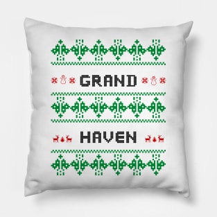 Grand Haven Ugly Sweater Design T-Shirt Pillow