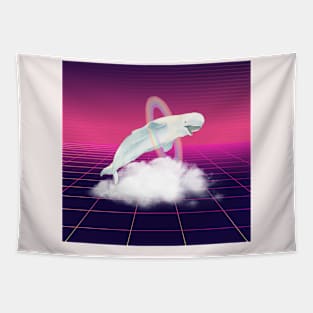 Happy Synthwave Whale Tapestry