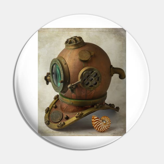 Divers Helmet With Seashell Pin by photogarry