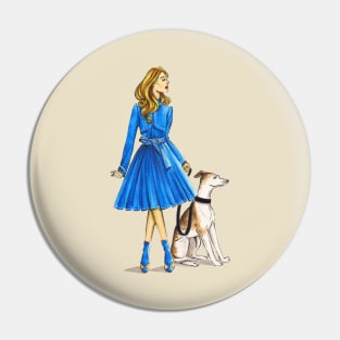 Lady in Blue and Her Dog Pin