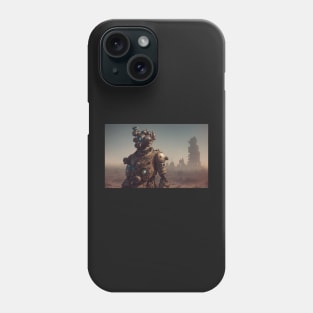 Steampunk style robot in post apocalyptic wasteland Phone Case