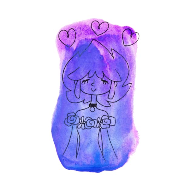 Purple Watercolor Girl with Three Hearts by saradaboru