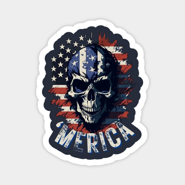 Merica Skull with American Flag Magnet by Trip Tank