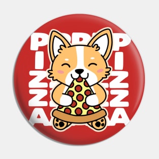 Corgi Eating Pizza Pin