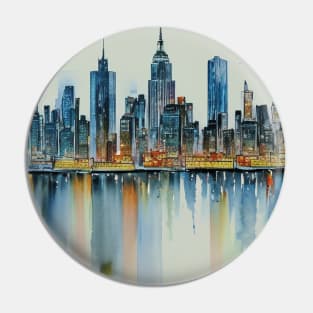 New York Skyline Ai Art Watercolor Pin