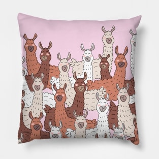 Llama Party - Brown Beige Pink Pillow