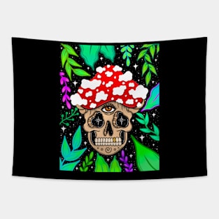 Forest Mushroom skully Tapestry