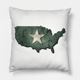 USA map in army green with bright star and grunge effect Pillow