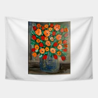 Some abstract mixed flowers in a metallic vase Tapestry