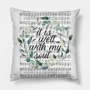 It is Well With My Soul, Floral Leaves, Watercolor Hymn Pillow