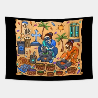 Cute Skeletons - Dia De Los Muertos- Goa - Indian Spices- Village Life Tapestry