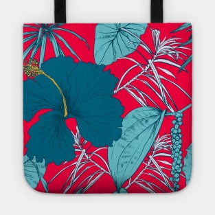 Tropical exotic flowers and leaves Tote