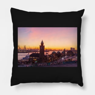 St. Pauli Landungsbrücken, Hamburg, dusk, afterglow Pillow