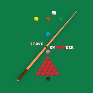 I Love Snooker design showing Snooker Balls arranged as on table. T-Shirt