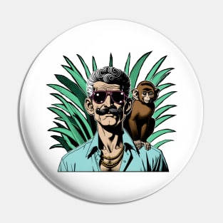 Man and Monkey in the jungle Pin