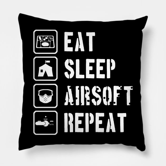 Eat Sleep Airsoft Repeat Pillow by CCDesign