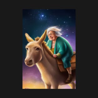 Old Woman Riding a Donkey Under Stary Skies Greeting Card T-Shirt