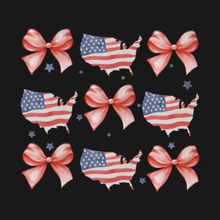 Coquette American Flag, Coquette Bow, 4th of July T-Shirt