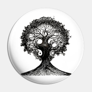 TREE OF LIFE Witchy Nature Lover Linocut Illustration Pin