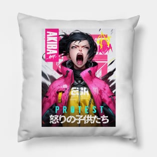 AKIBA DRIP - Children of Wrath - Ikari no kodomotachi - WE SCREAM WHEN THEY TELL US TO BE QUIET - PROTEST | VIBRANT HYPER POP OTAKU ANARCHY GIRL Pillow