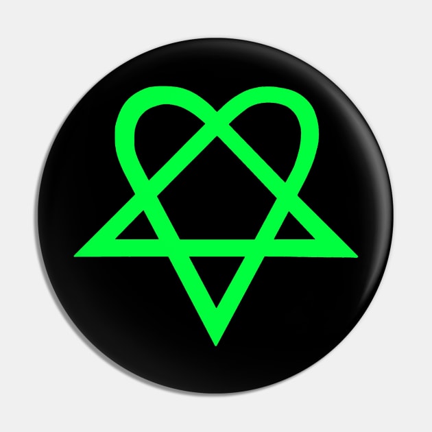 Bam Margera Heartagram HIM Lime Green Pin by The_Shape