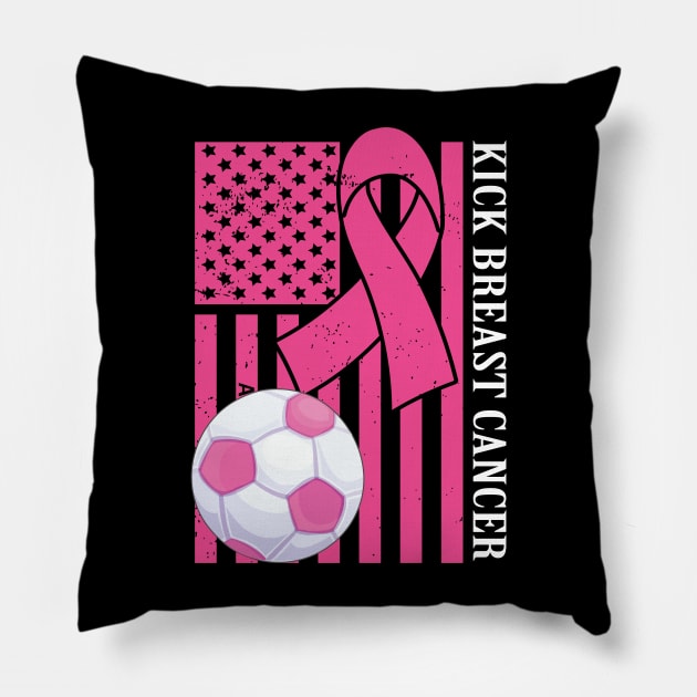 Kick Breast Cancer Awareness Soccer Pink Ribbon Pillow by DODG99