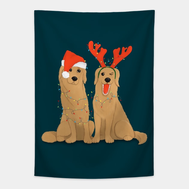 Golden retrievers ready for Christmas Tapestry by illograph