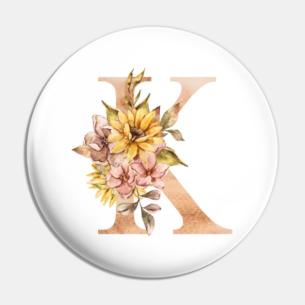 Watercolor sunflower bouquet monogram letter K Pin by tiana geo