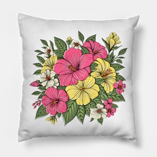 Colorful Hibiscus Flowers Pillow