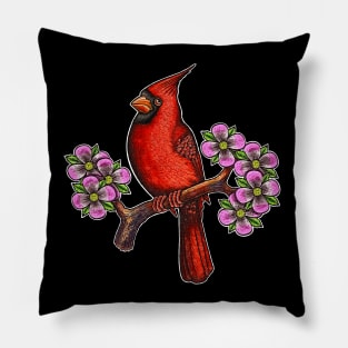 Red Cardinal bird dogwood flower North Carolina Virginia Pillow