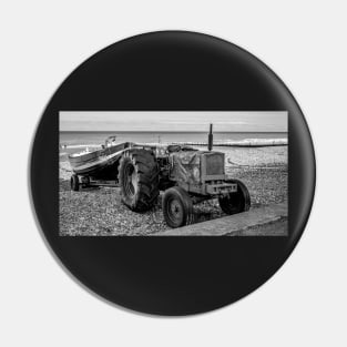 Tractor and fishing boat on Cromer beach, Norfolk Pin