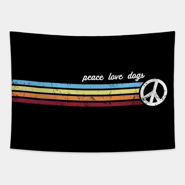 Retro Stripes Peace Love Dogs Tapestry by Jitterfly