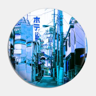 Tokyo Japan Alleyway Vaporwave Glitch Art Pin