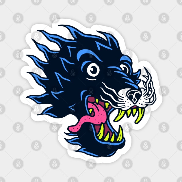 Neo Traditional Wolf Mouth Dripping Magnet by Mandra