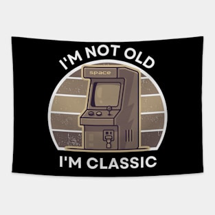 I'm not old, I'm Classic | Arcade | Retro Hardware | Vintage Sunset | Gamer girl | '80s '90s Video Gaming Tapestry