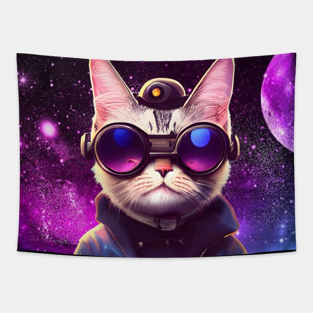 Techno Cat In Cyber Space Tapestry by jodotodesign