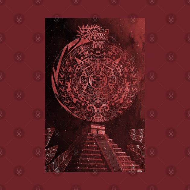 the aztec calendar in dragon quetzalcoatl night by jorge_lebeau