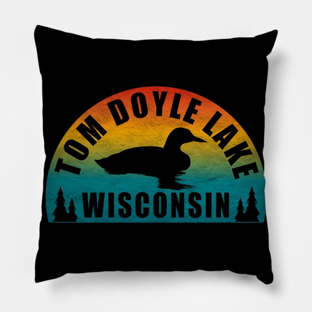 Tom Doyle Lake Northern Wisconsin Sunset Loon Pillow by BirdsEyeWorks