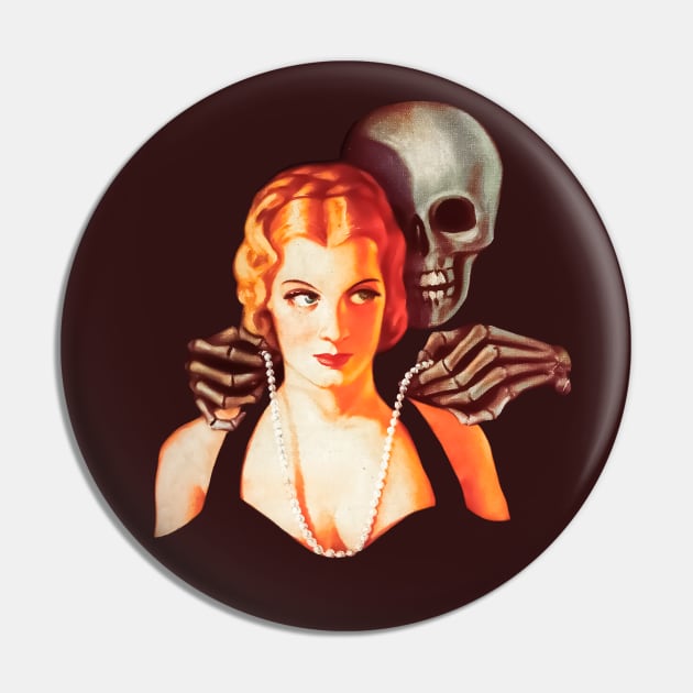 Skull Woman Retro Comic Horror Skeleton Bones Elegant Jewelry Pearls Diamonds Pin Up Girl Vintage Romantic Love Old Cartoon Pin by REVISTANGO