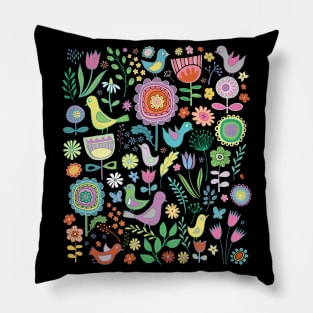 Birds and Blooms - cute floral pattern by Cecca Designs Pillow