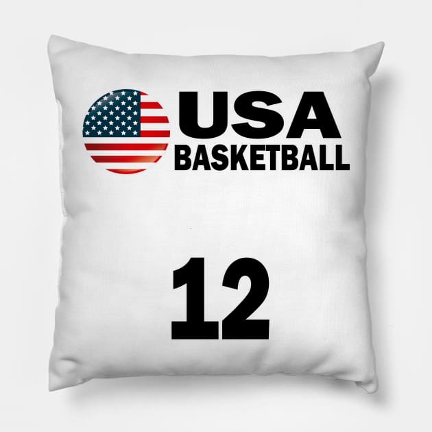 USA Basketball Number 12 T-shirt Design Pillow by werdanepo