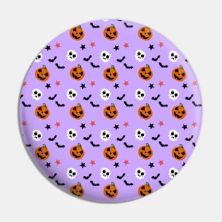 Halloween Cartoon pumpkin skulls and bats pattern on light purple Pin